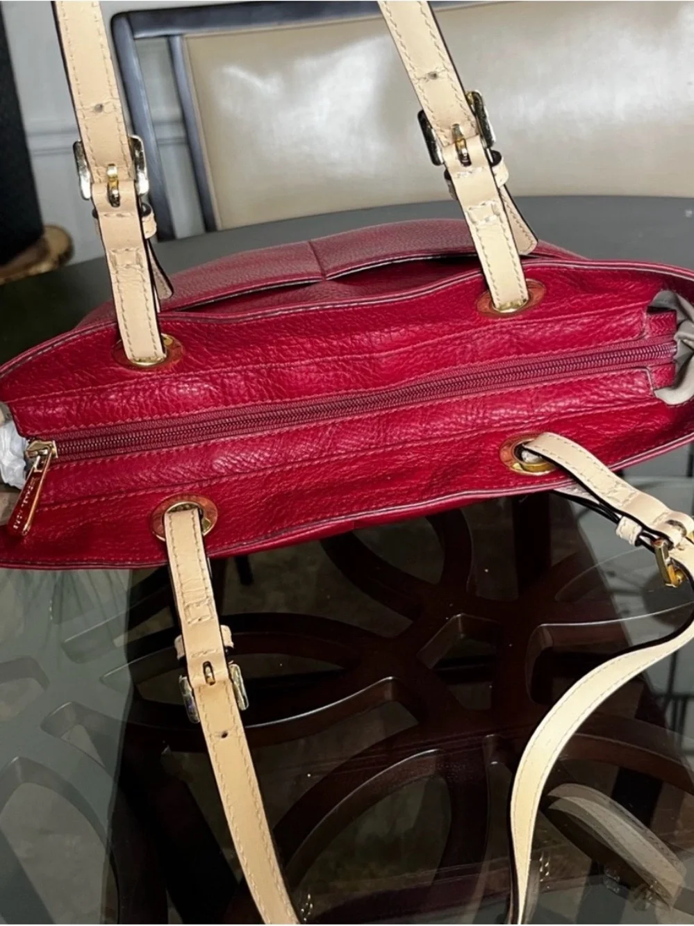 Michael Kors Bedford Red Pebbled Leather Tote Bag